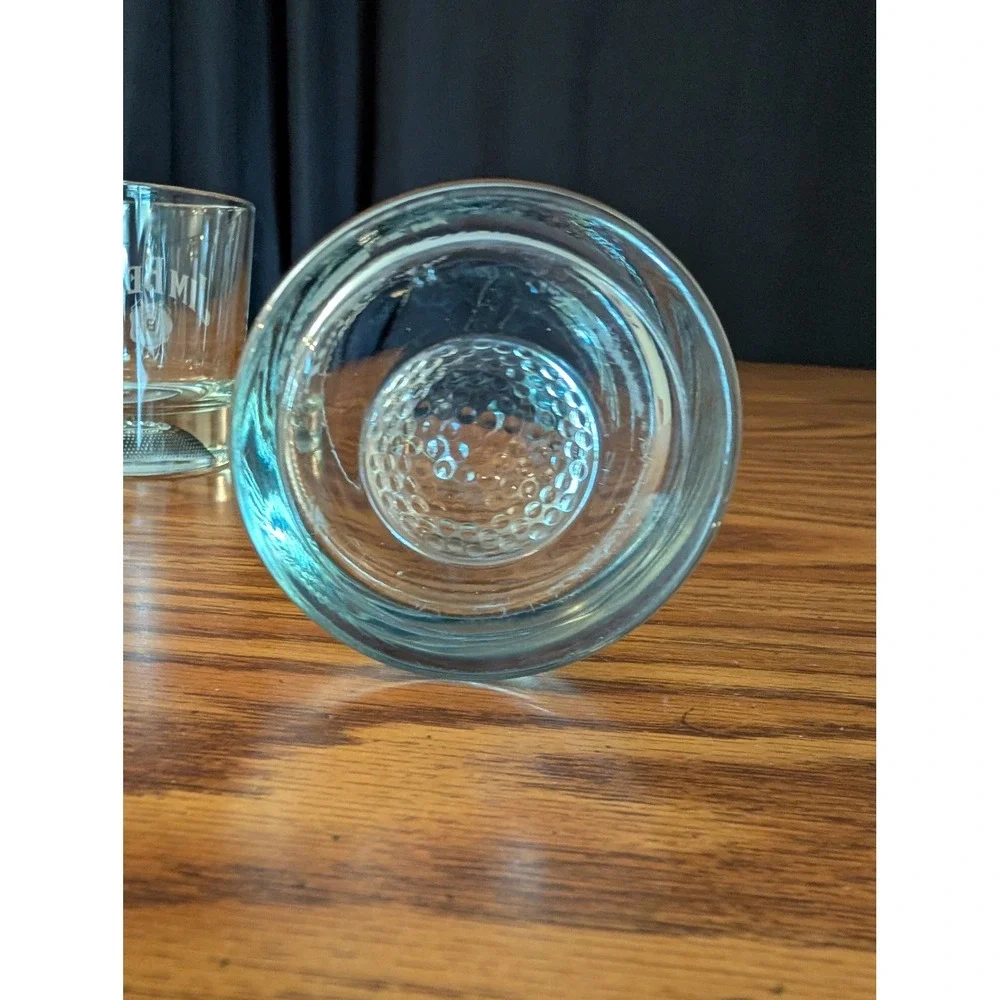 Jim Beam Whiskey Glasses Set 3 Clear 2 Football & Golf Base Etched Logo